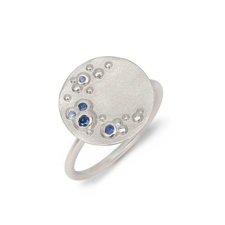 Decorio Large Statement Ring with Blue Colour Fade Sapphires - Recycled Sterling Silver with 5 Blue Sapphires - £270 _01