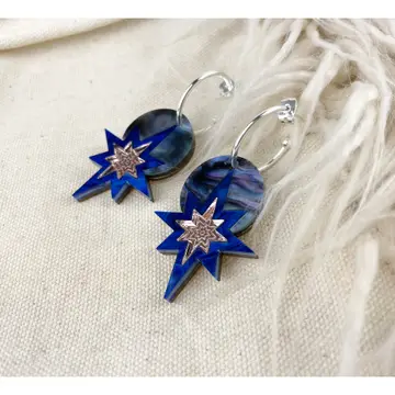 Star Deco Hoop Earrings: Midnight Marble