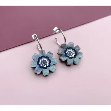 Agnes Daisy Floral Hoop Earrings : Blue Marble