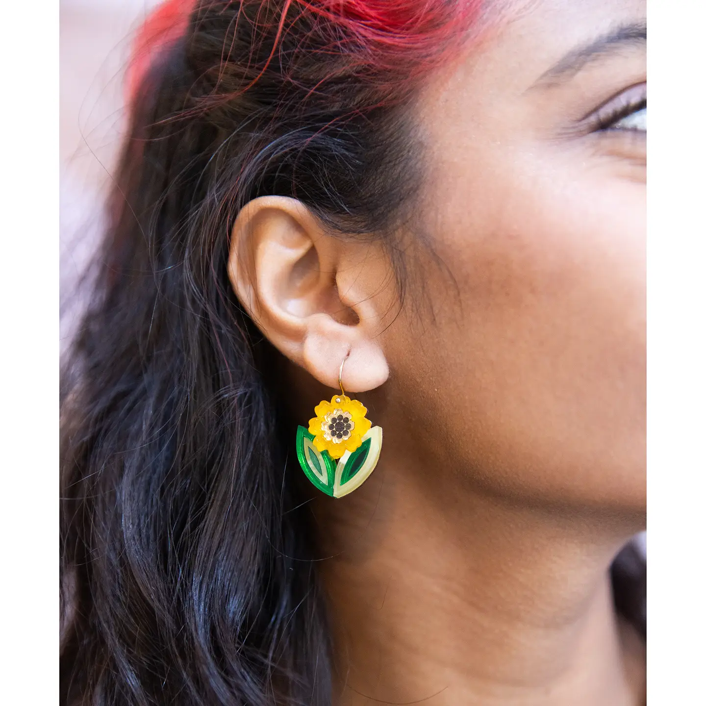 Agnes Floral Hook Earrings : Yellow & Gold - Image 2