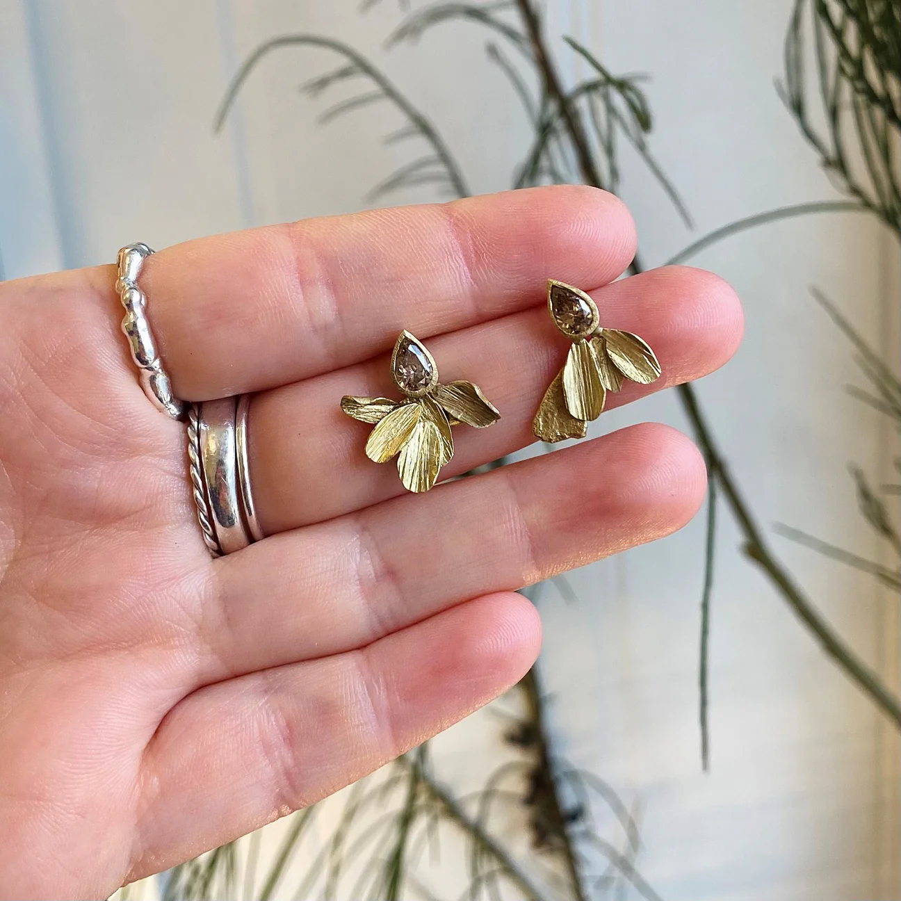 Brown Pear Diamond Nouveau Earrings - Image 2