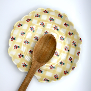 Yellow Gingham Red Floral Spoon Rest