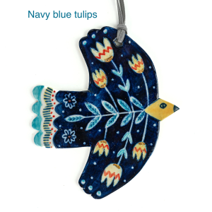 Hanging Folk Bird, Navy Blue Tulips