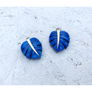 Monstera Leaf Stud Earrings, Blue