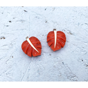 Monstera Leaf Stud Earrings, Orange