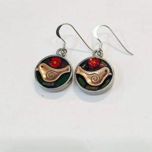 Circular Bird Earrings, Red