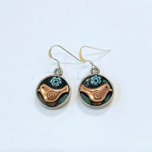 Circular Bird Earrings, green