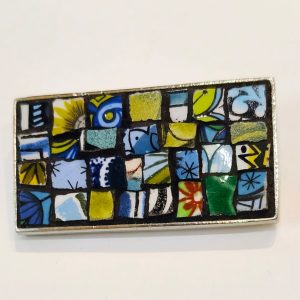 Oblong Mosaic Brooch, Blues and greens