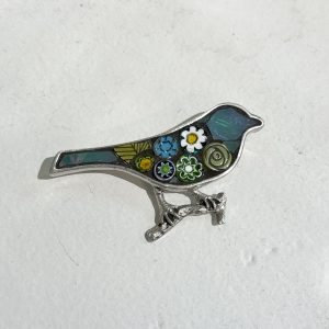 Bird Mosaic Brooch, blue/ green