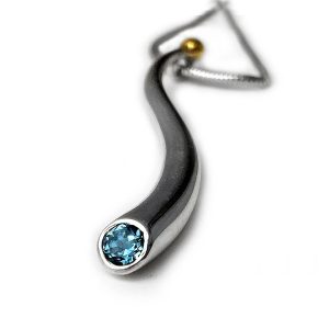 Long Silver Pendant with Chunky Gold Ball