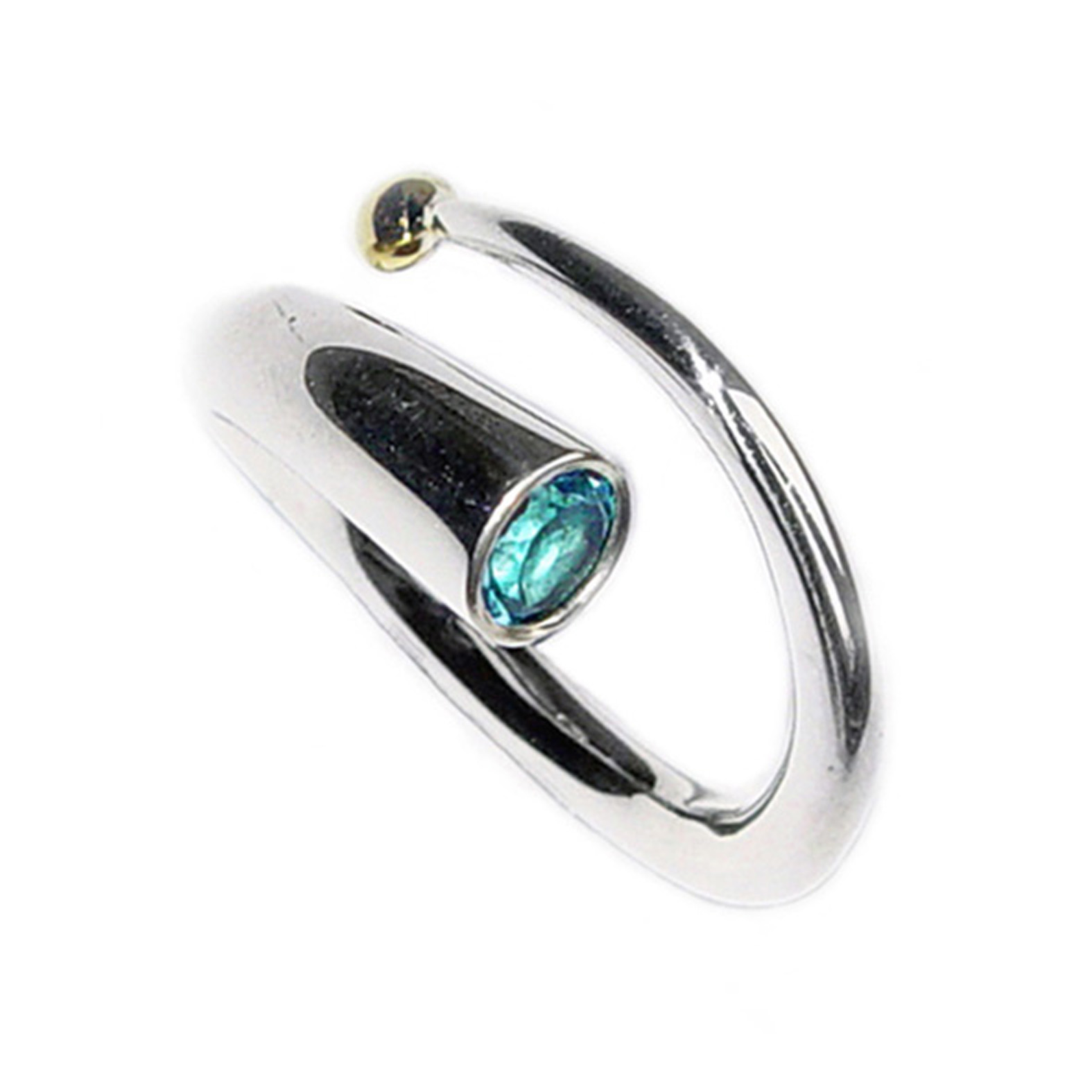 Spiral wiggle ring with blue topaz and 18ct yellow gold ball - Image 4