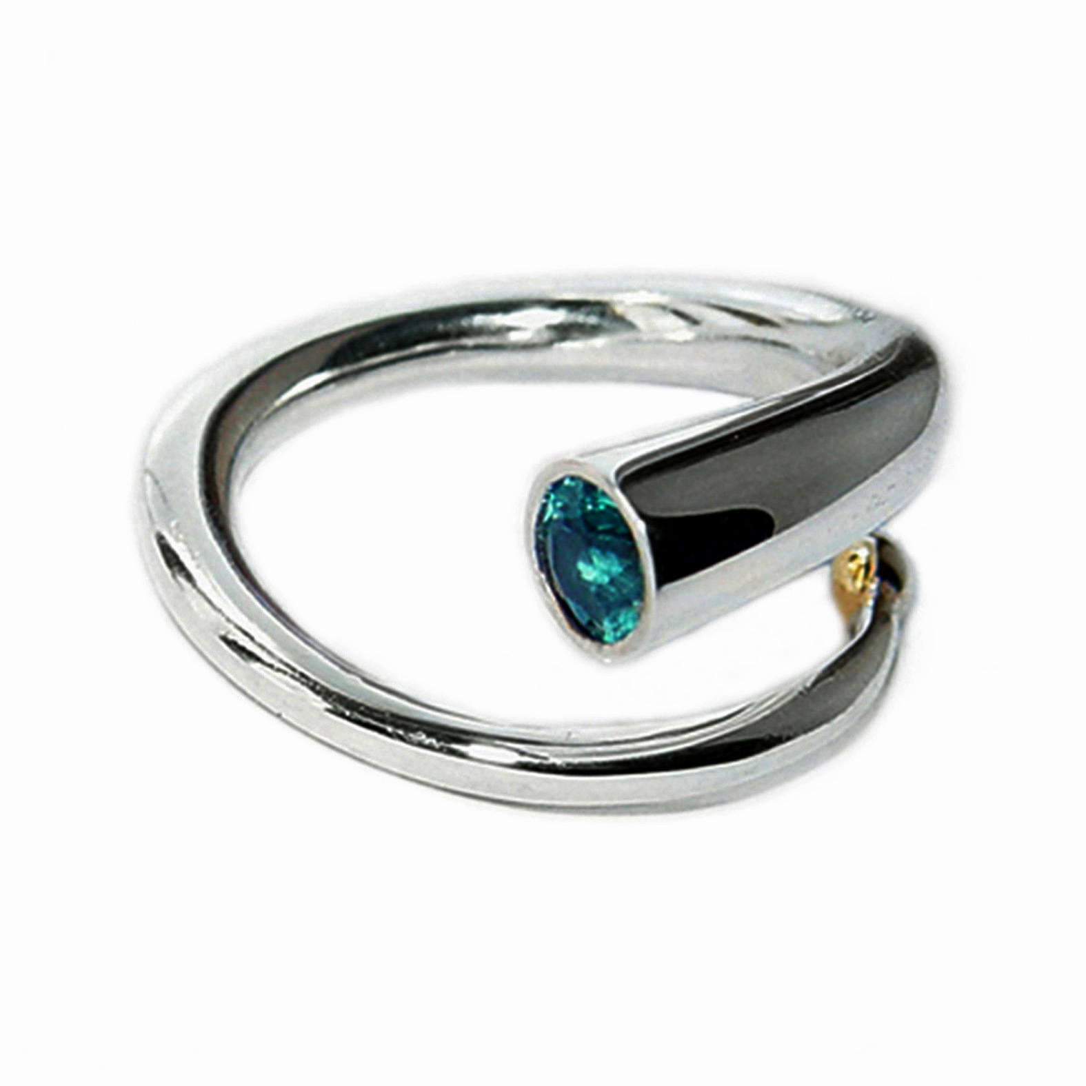 Spiral wiggle ring with blue topaz and 18ct yellow gold ball - Image 3