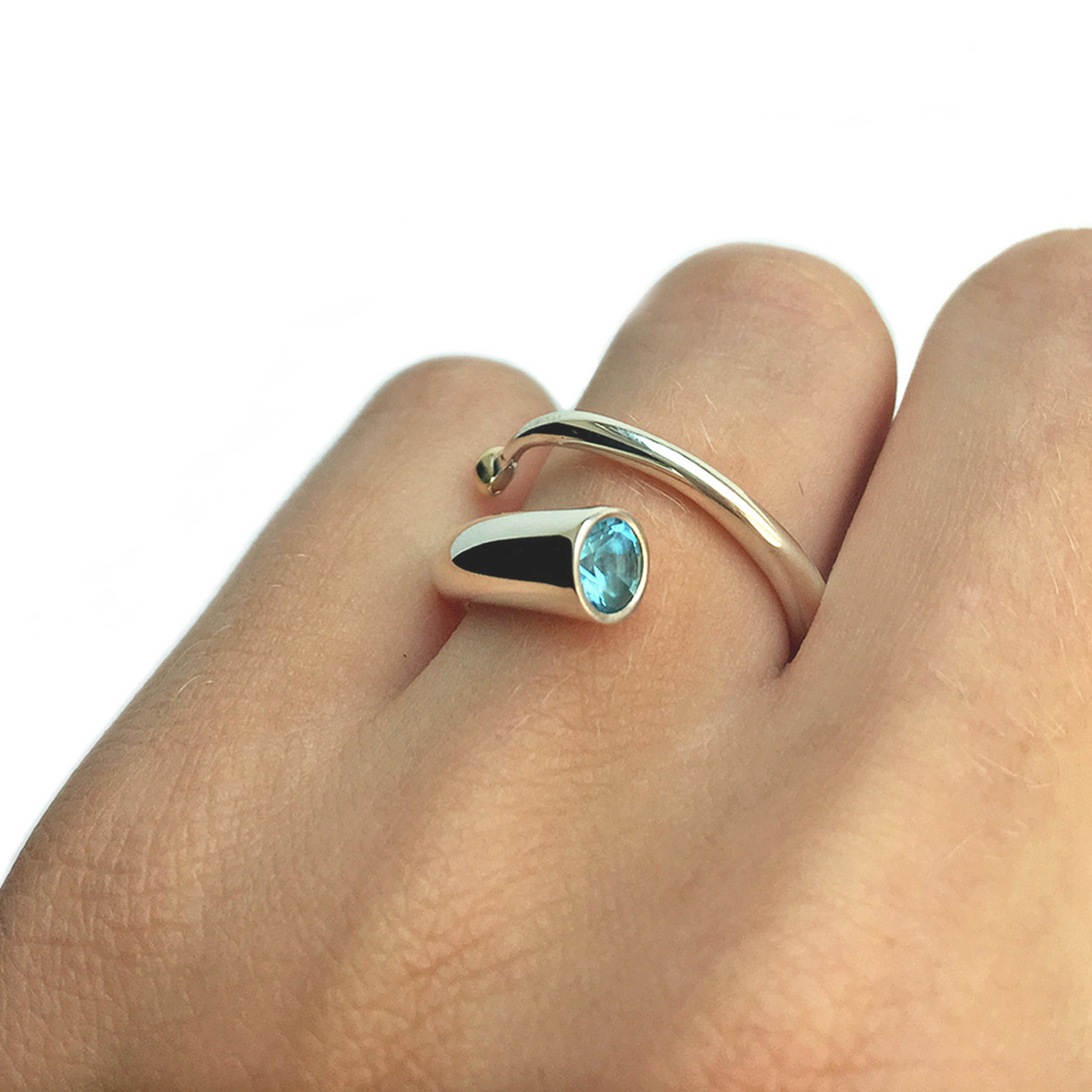 Spiral wiggle ring with blue topaz and 18ct yellow gold ball - Image 6
