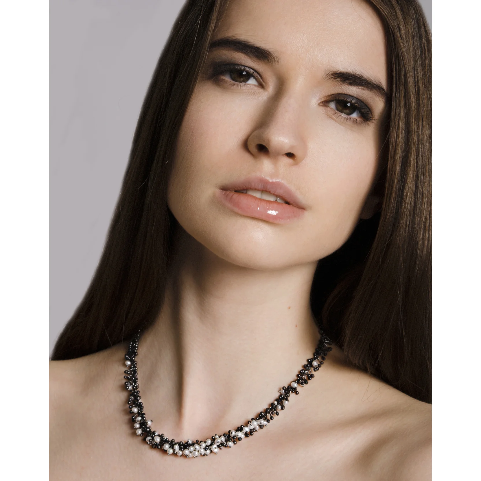 Black Silver and Pearl Statement Necklace - Image 2