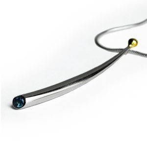 Long Silver Pendant with Chunky Gold Ball