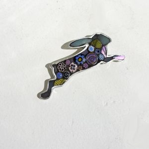 Hare Mosaic Brooch, purple and green