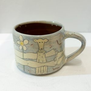 Walking the Whippet, blue mug
