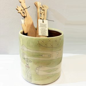Utensil Holder with Whippet and Crow