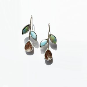 Branch Earrings with Iron Quartz and Larimar