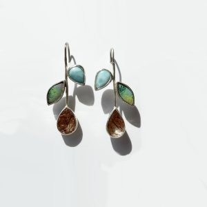 Branch Earrings with Iron Quartz and Larimar