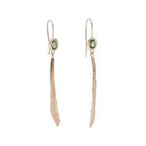 English Oak drop earrings - 9ct gold and sapphire