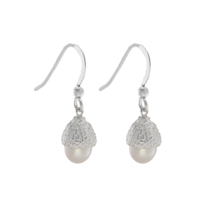 Acorn pearl drop earrings - silver
