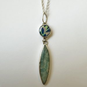 Shadowed leaves pendant with Larimar stone and enamel