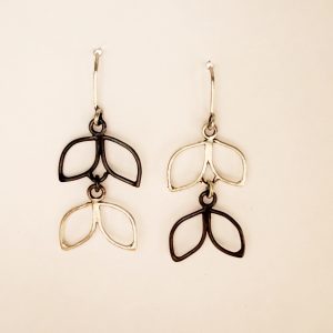 Black and Silver leaf earrings, two drops