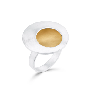 Large satin silver and gilt pebble ring