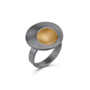 Small oxidised silver and gilt pebble ring