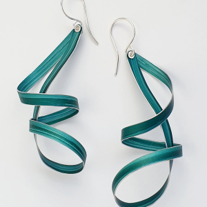 Forest Green long double twist ribbon earrings